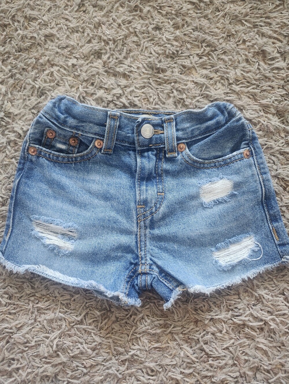 Levi Strauss Toddlr denim distressed High-Waist Shorts.  Adjustable Waist
